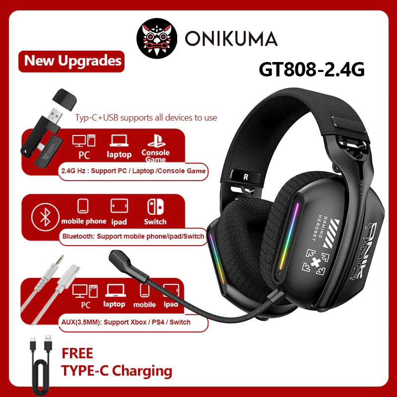 Onikuma GT808 Wireless Gaming Headset with Microphone