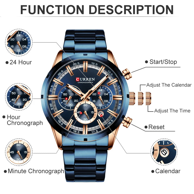 CURREN Men's Full Steel Waterproof Watch 