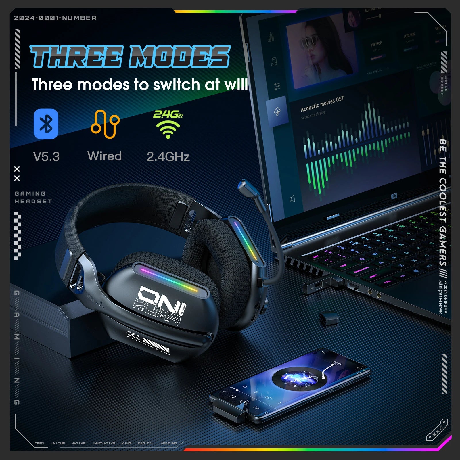 Onikuma GT808 Wireless Gaming Headset with Microphone