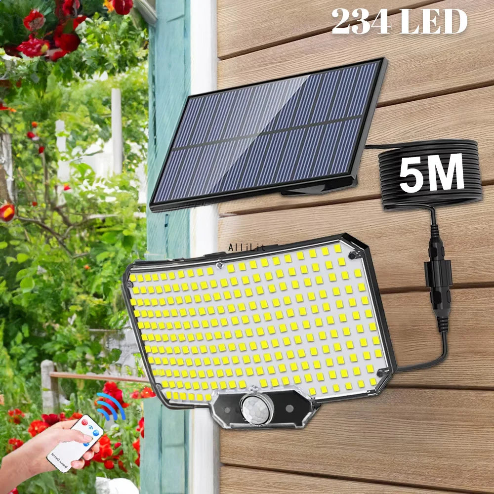 Outdoor Solar Light with 234 LEDs, Motion Sensor, Remote Control, and IP65 Rating. 