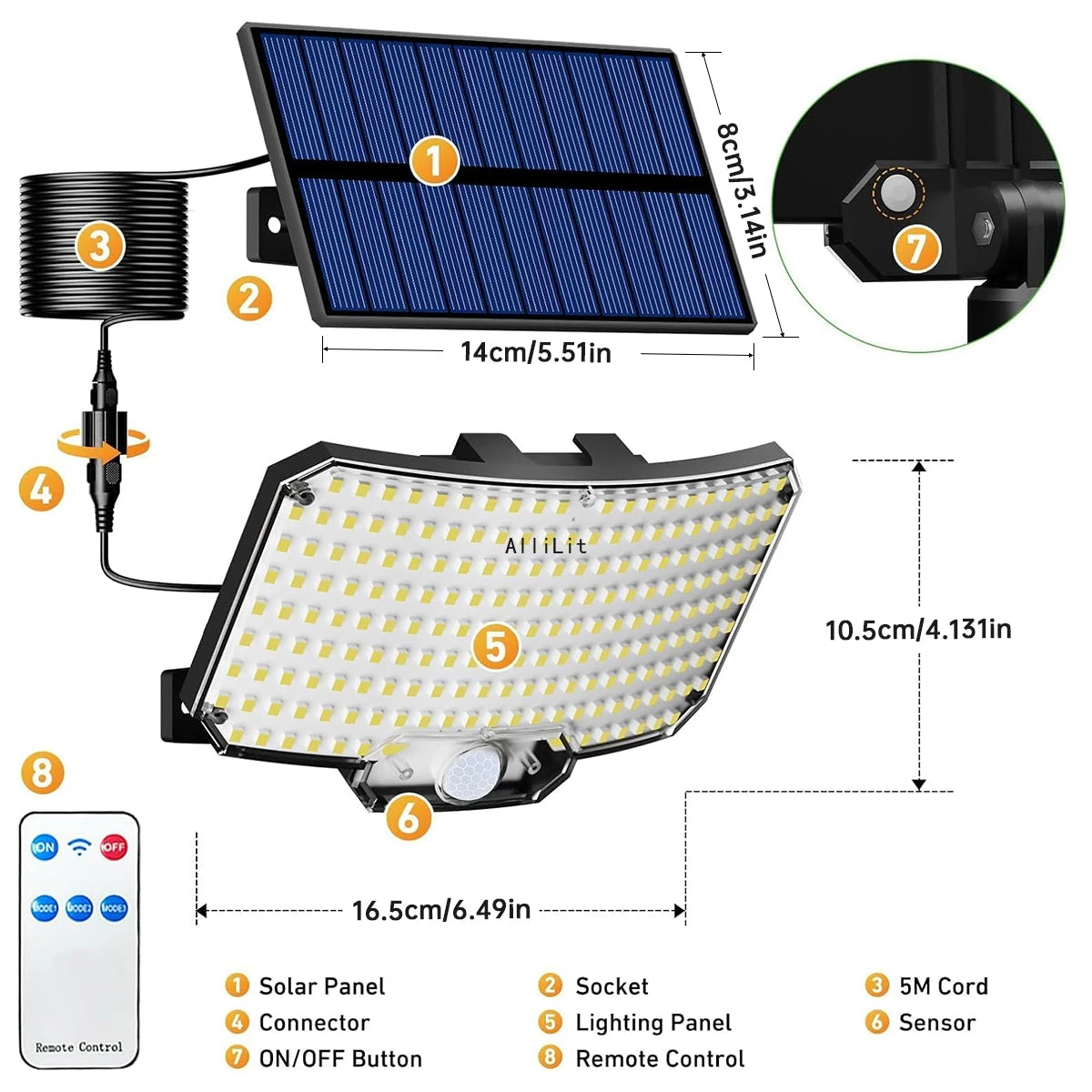 Outdoor Solar Light with 234 LEDs, Motion Sensor, Remote Control, and IP65 Rating. 